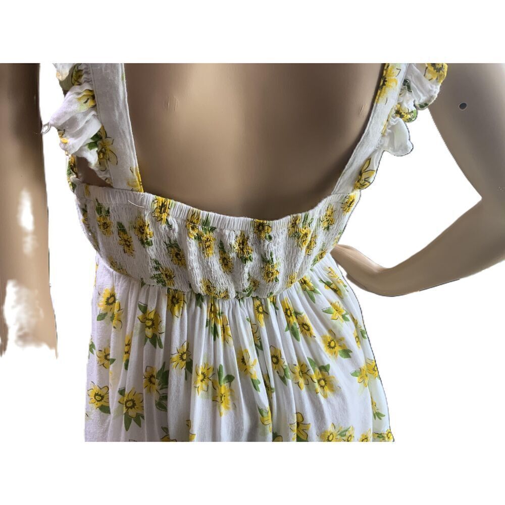 Audrey Lane Yellow Floral‎ Print Sleeveless Ruffled Straps Tank Top Size Large - Picture 9 of 16
